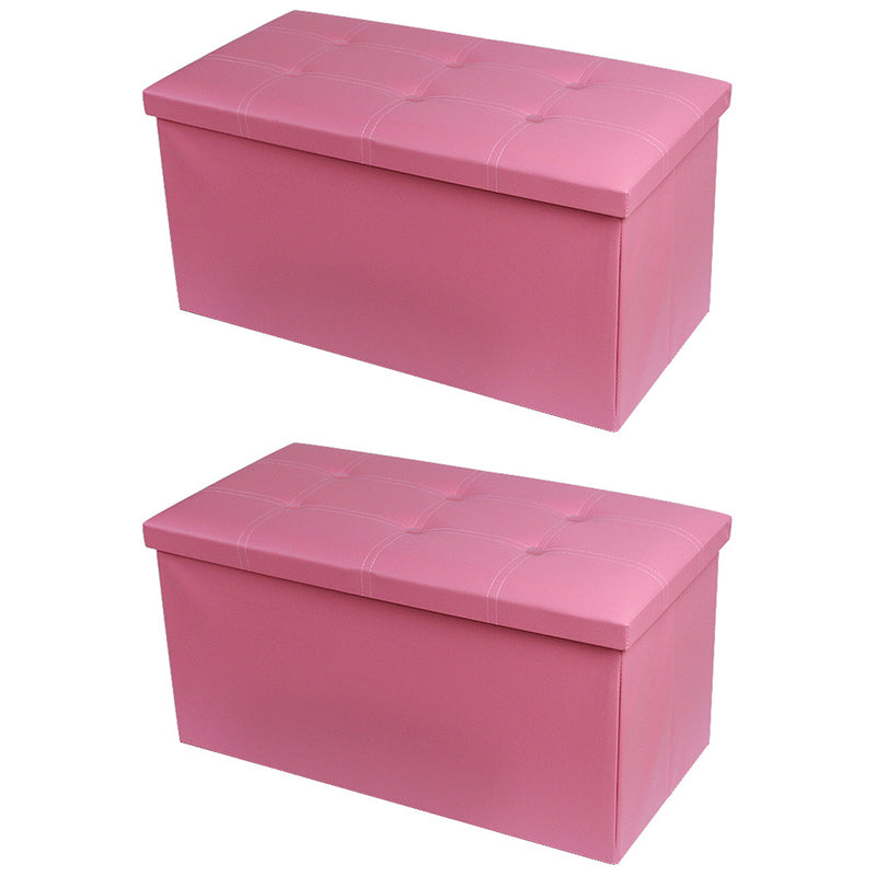 Mid-Century Modern Pouf Ottoman PU Leather Tufted Square Ottoman with Storage