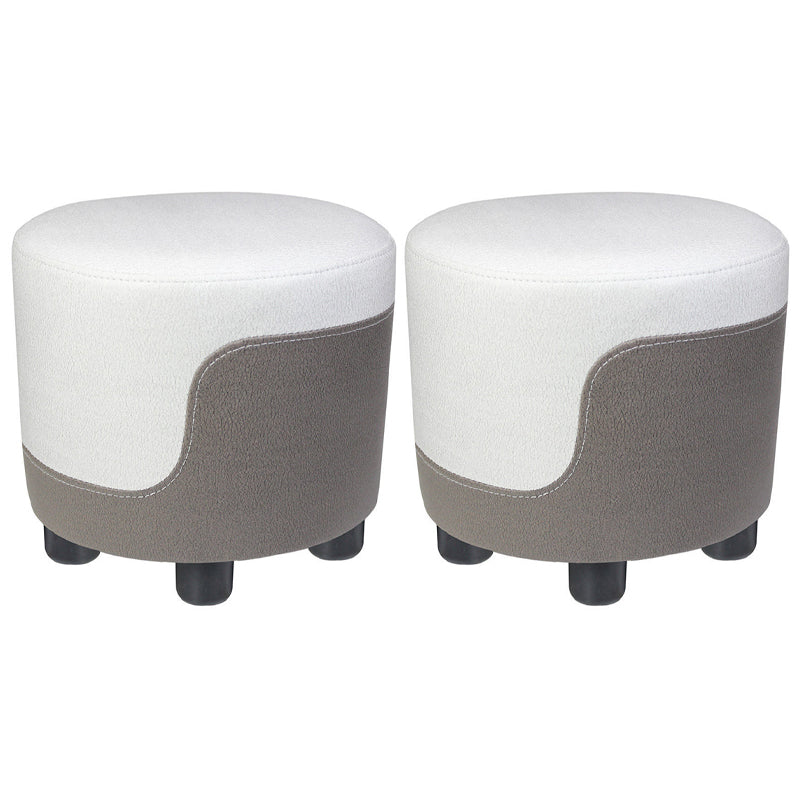 Popular Round Pouf Chair Contrast Color Cotton Water Resistant Footstool Ottoman White-Gray 2 Piece Set Clearhalo 'furn' 'furn_ottomans_poufs' 'Furniture' 'Living Room Furniture' 'Ottomans & Poufs' 'ottomans_poufs' 5943199