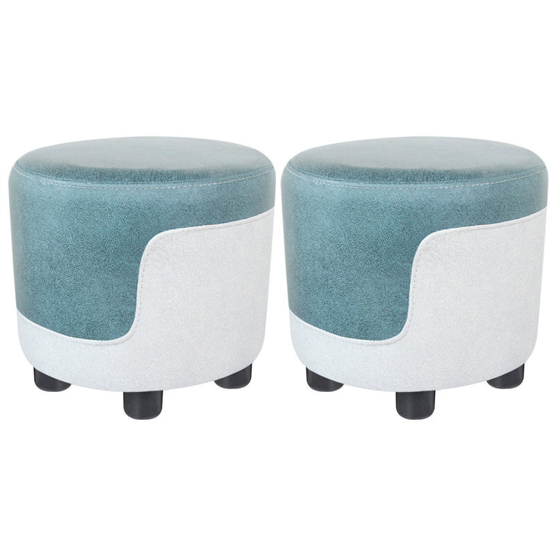 Popular Round Pouf Chair Contrast Color Cotton Water Resistant Footstool Ottoman Blue-White 2 Piece Set Clearhalo 'furn' 'furn_ottomans_poufs' 'Furniture' 'Living Room Furniture' 'Ottomans & Poufs' 'ottomans_poufs' 5943205