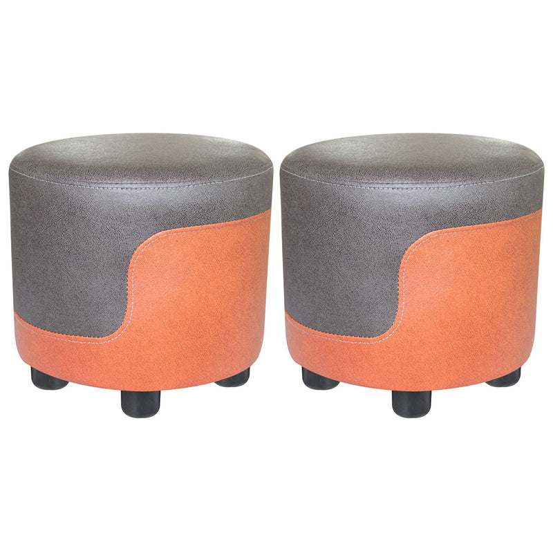 Popular Round Pouf Chair Contrast Color Cotton Water Resistant Footstool Ottoman Gray-Orange 2 Piece Set Clearhalo 'furn' 'furn_ottomans_poufs' 'Furniture' 'Living Room Furniture' 'Ottomans & Poufs' 'ottomans_poufs' 5943209