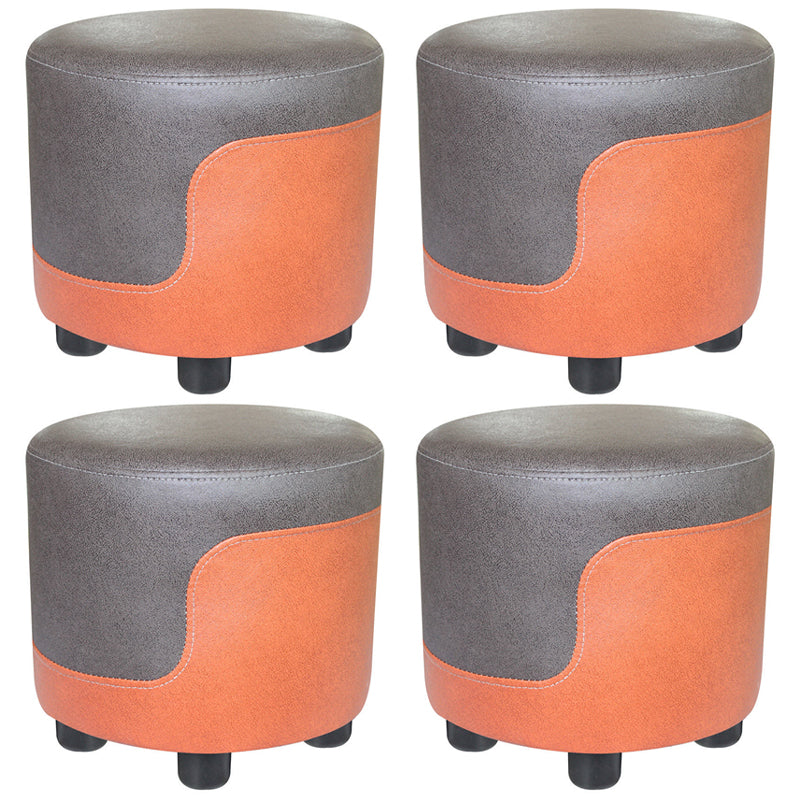 Popular Round Pouf Chair Contrast Color Cotton Water Resistant Footstool Ottoman Gray-Orange 4 Piece Set Clearhalo 'furn' 'furn_ottomans_poufs' 'Furniture' 'Living Room Furniture' 'Ottomans & Poufs' 'ottomans_poufs' 5943210