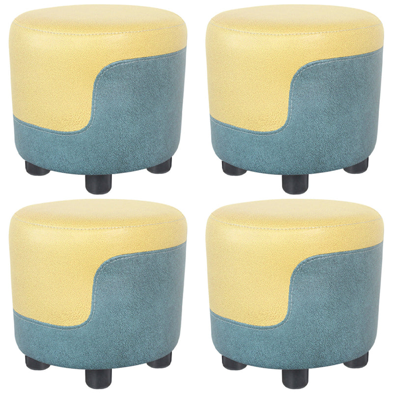 Popular Round Pouf Chair Contrast Color Cotton Water Resistant Footstool Ottoman Yellow-Green 4 Piece Set Clearhalo 'furn' 'furn_ottomans_poufs' 'Furniture' 'Living Room Furniture' 'Ottomans & Poufs' 'ottomans_poufs' 5943216