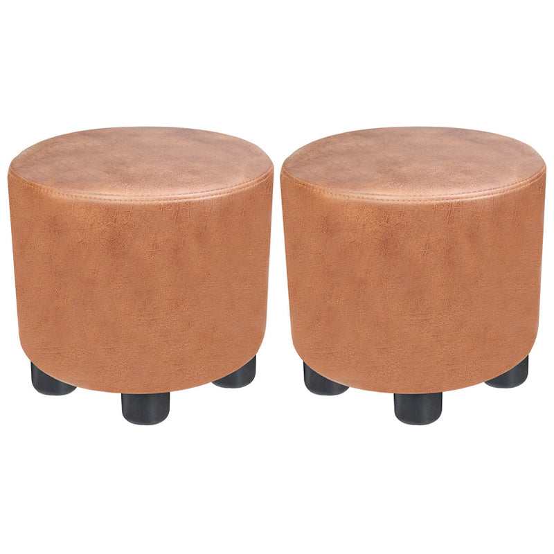 Popular Round Pouf Chair Contrast Color Cotton Water Resistant Footstool Ottoman Khaki 2 Piece Set Clearhalo 'furn' 'furn_ottomans_poufs' 'Furniture' 'Living Room Furniture' 'Ottomans & Poufs' 'ottomans_poufs' 5943233