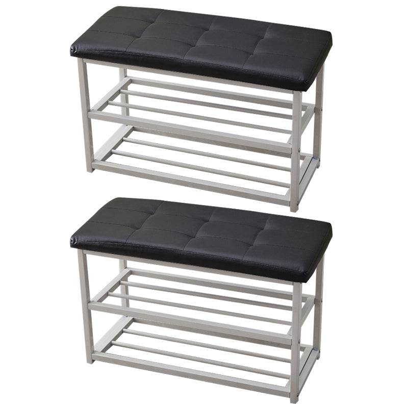 Contemporary Ottoman Faux Leather Upholstered Tufted Rectangle Ottoman with Bottom Rack 27.5"L x 12"W x 18"H Black 2 Piece Set Clearhalo 'furn' 'furn_ottomans_poufs' 'Furniture' 'Living Room Furniture' 'Ottomans & Poufs' 'ottomans_poufs' 5943245