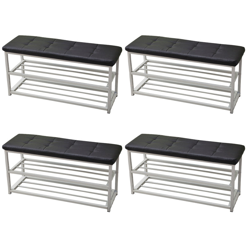 Contemporary Ottoman Faux Leather Upholstered Tufted Rectangle Ottoman with Bottom Rack 35.5"L x 12"W x 18"H Black 4 Piece Set Clearhalo 'furn' 'furn_ottomans_poufs' 'Furniture' 'Living Room Furniture' 'Ottomans & Poufs' 'ottomans_poufs' 5943252