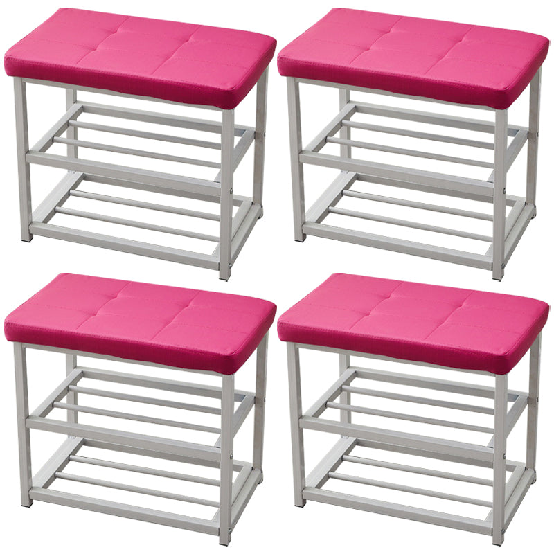 Contemporary Ottoman Faux Leather Upholstered Tufted Rectangle Ottoman with Bottom Rack 20"L x 12"W x 18"H Pink 4 Piece Set Clearhalo 'furn' 'furn_ottomans_poufs' 'Furniture' 'Living Room Furniture' 'Ottomans & Poufs' 'ottomans_poufs' 5943256