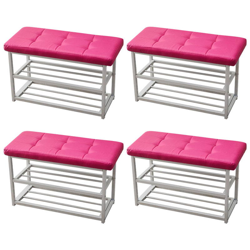 Contemporary Ottoman Faux Leather Upholstered Tufted Rectangle Ottoman with Bottom Rack 27.5"L x 12"W x 18"H Pink 4 Piece Set Clearhalo 'furn' 'furn_ottomans_poufs' 'Furniture' 'Living Room Furniture' 'Ottomans & Poufs' 'ottomans_poufs' 5943259