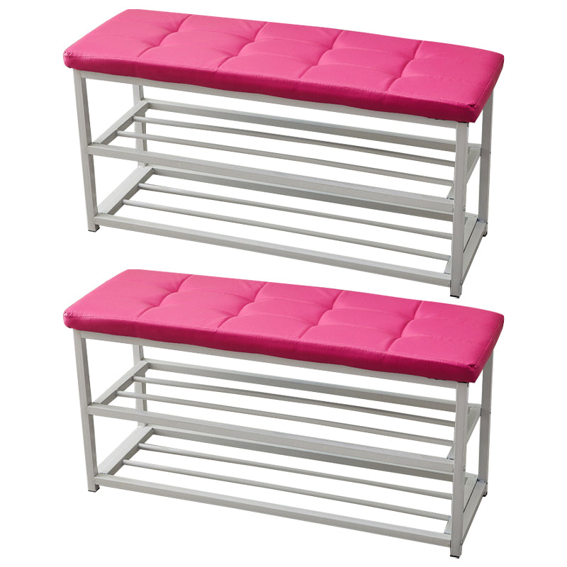 Contemporary Ottoman Faux Leather Upholstered Tufted Rectangle Ottoman with Bottom Rack 35.5"L x 12"W x 18"H Pink 2 Piece Set Clearhalo 'furn' 'furn_ottomans_poufs' 'Furniture' 'Living Room Furniture' 'Ottomans & Poufs' 'ottomans_poufs' 5943261