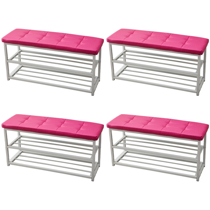 Contemporary Ottoman Faux Leather Upholstered Tufted Rectangle Ottoman with Bottom Rack 35.5"L x 12"W x 18"H Pink 4 Piece Set Clearhalo 'furn' 'furn_ottomans_poufs' 'Furniture' 'Living Room Furniture' 'Ottomans & Poufs' 'ottomans_poufs' 5943262