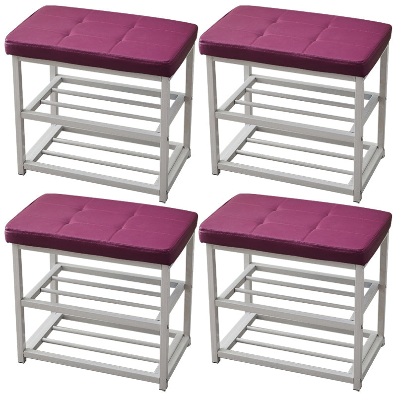 Contemporary Ottoman Faux Leather Upholstered Tufted Rectangle Ottoman with Bottom Rack 20"L x 12"W x 18"H Purple 4 Piece Set Clearhalo 'furn' 'furn_ottomans_poufs' 'Furniture' 'Living Room Furniture' 'Ottomans & Poufs' 'ottomans_poufs' 5943265