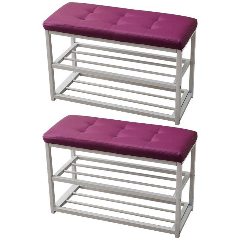 Contemporary Ottoman Faux Leather Upholstered Tufted Rectangle Ottoman with Bottom Rack 27.5"L x 12"W x 18"H Purple 2 Piece Set Clearhalo 'furn' 'furn_ottomans_poufs' 'Furniture' 'Living Room Furniture' 'Ottomans & Poufs' 'ottomans_poufs' 5943267