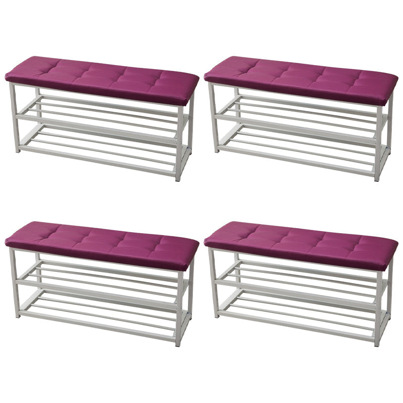 Contemporary Ottoman Faux Leather Upholstered Tufted Rectangle Ottoman with Bottom Rack 35.5"L x 12"W x 18"H Purple 4 Piece Set Clearhalo 'furn' 'furn_ottomans_poufs' 'Furniture' 'Living Room Furniture' 'Ottomans & Poufs' 'ottomans_poufs' 5943271