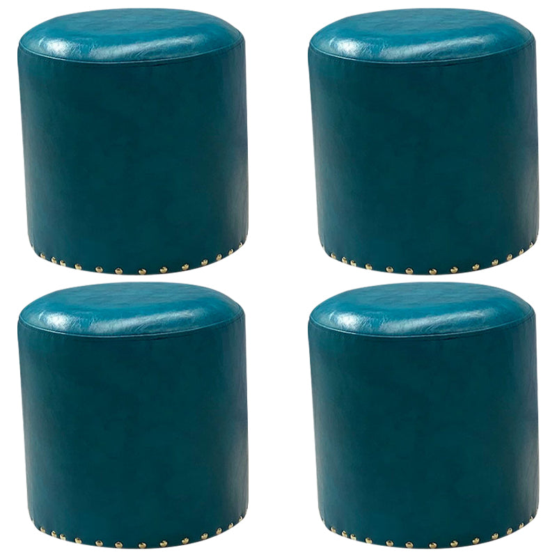 Modern PU Leather Pouf Chair Plain Cylinder Shape Nailhead Trim Sherpa Pouf 13"L x 13"W x 14"H Peacock Blue 4 Piece Set Clearhalo 'furn' 'furn_ottomans_poufs' 'Furniture' 'Living Room Furniture' 'Ottomans & Poufs' 'ottomans_poufs' 5943325