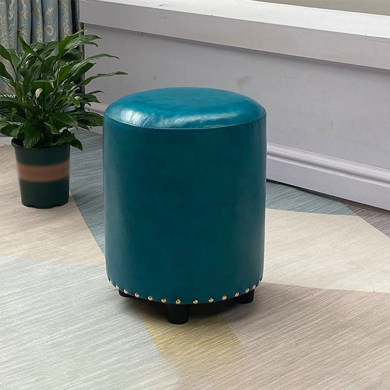Modern PU Leather Pouf Chair Plain Cylinder Shape Nailhead Trim Sherpa Pouf 13"L x 13"W x 16"H Peacock Blue 1 Piece Clearhalo 'furn' 'furn_ottomans_poufs' 'Furniture' 'Living Room Furniture' 'Ottomans & Poufs' 'ottomans_poufs' 5943326
