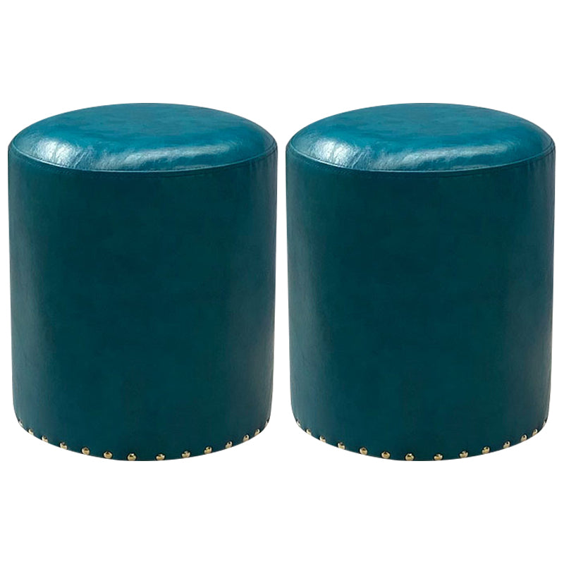 Modern PU Leather Pouf Chair Plain Cylinder Shape Nailhead Trim Sherpa Pouf 13"L x 13"W x 16"H Peacock Blue 2 Piece Set Clearhalo 'furn' 'furn_ottomans_poufs' 'Furniture' 'Living Room Furniture' 'Ottomans & Poufs' 'ottomans_poufs' 5943329