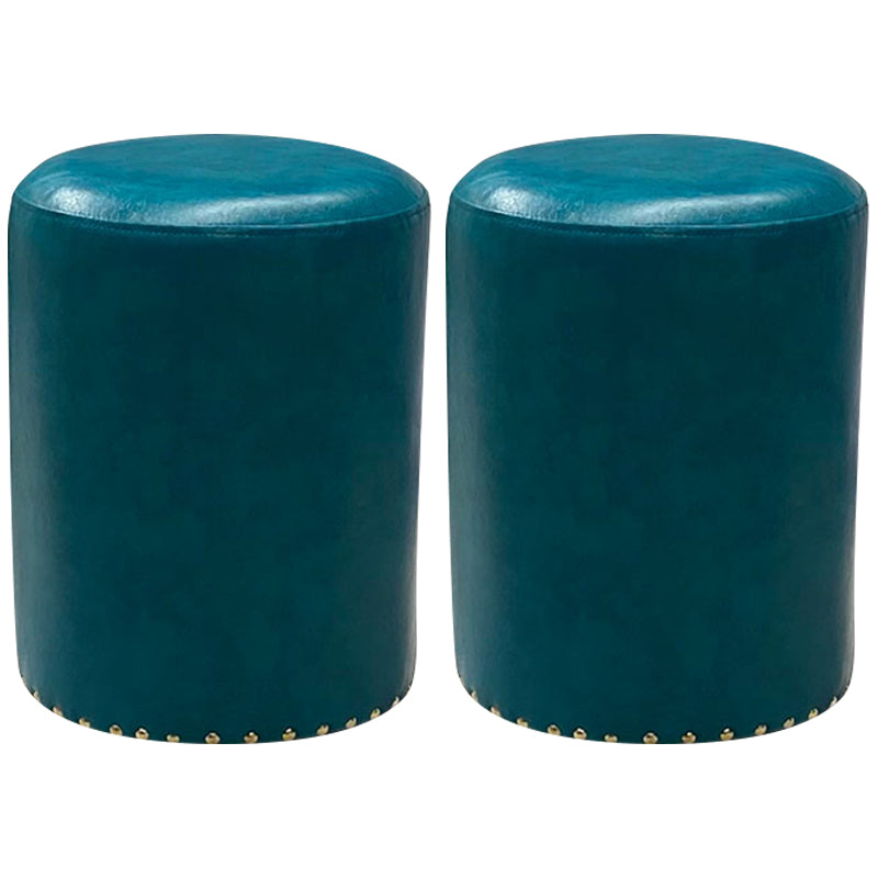 Modern PU Leather Pouf Chair Plain Cylinder Shape Nailhead Trim Sherpa Pouf 13"L x 13"W x 18"H Peacock Blue 2 Piece Set Clearhalo 'furn' 'furn_ottomans_poufs' 'Furniture' 'Living Room Furniture' 'Ottomans & Poufs' 'ottomans_poufs' 5943334