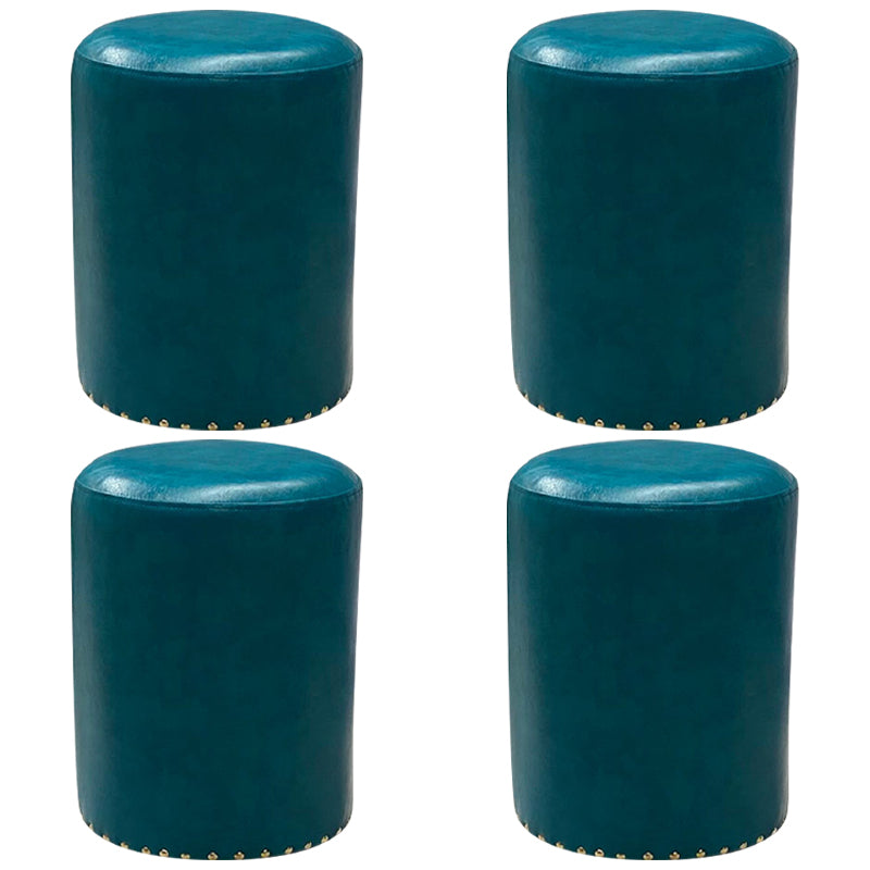 Modern PU Leather Pouf Chair Plain Cylinder Shape Nailhead Trim Sherpa Pouf 13"L x 13"W x 18"H Peacock Blue 4 Piece Set Clearhalo 'furn' 'furn_ottomans_poufs' 'Furniture' 'Living Room Furniture' 'Ottomans & Poufs' 'ottomans_poufs' 5943335