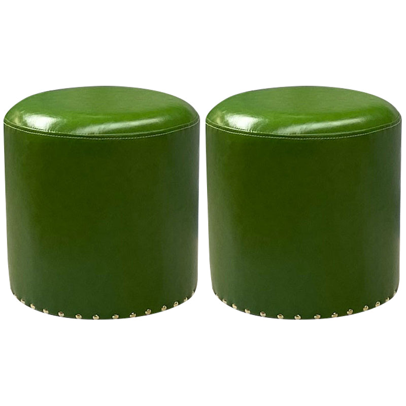 Modern PU Leather Pouf Chair Plain Cylinder Shape Nailhead Trim Sherpa Pouf 13"L x 13"W x 14"H Green 2 Piece Set Clearhalo 'furn' 'furn_ottomans_poufs' 'Furniture' 'Living Room Furniture' 'Ottomans & Poufs' 'ottomans_poufs' 5943337