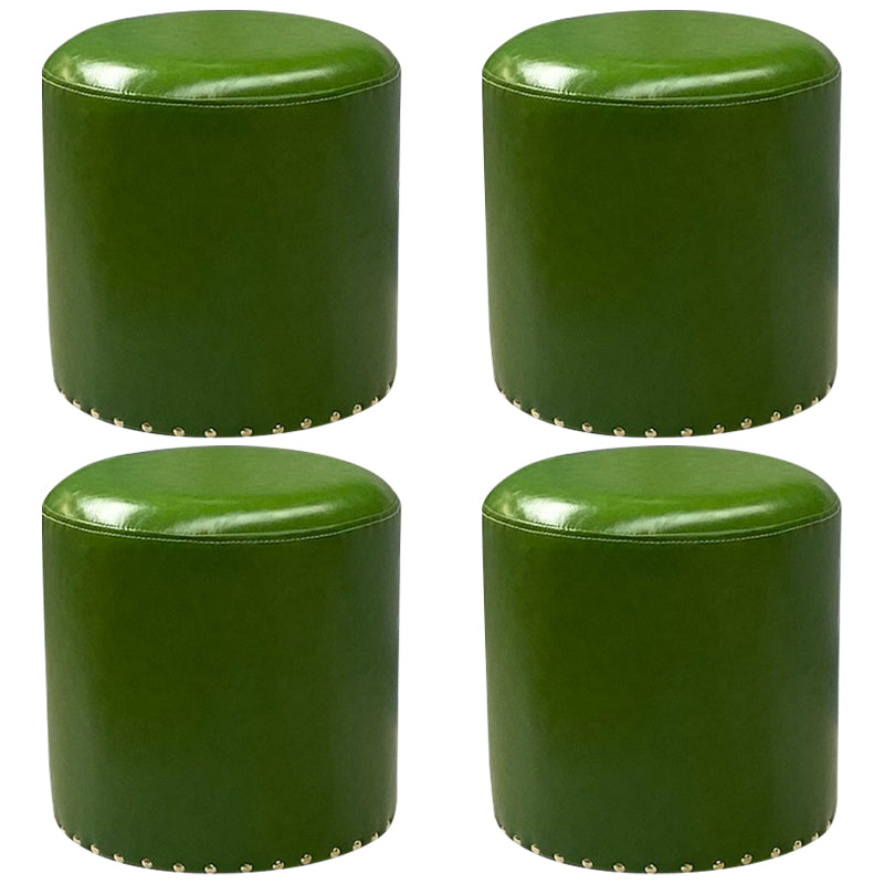 Modern PU Leather Pouf Chair Plain Cylinder Shape Nailhead Trim Sherpa Pouf 13"L x 13"W x 14"H Green 4 Piece Set Clearhalo 'furn' 'furn_ottomans_poufs' 'Furniture' 'Living Room Furniture' 'Ottomans & Poufs' 'ottomans_poufs' 5943338