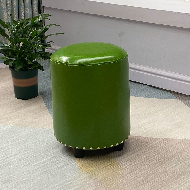 Modern PU Leather Pouf Chair Plain Cylinder Shape Nailhead Trim Sherpa Pouf 13"L x 13"W x 16"H Green 1 Piece Clearhalo 'furn' 'furn_ottomans_poufs' 'Furniture' 'Living Room Furniture' 'Ottomans & Poufs' 'ottomans_poufs' 5943339