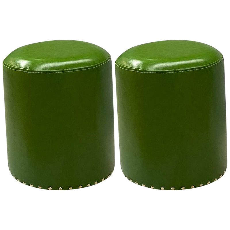 Modern PU Leather Pouf Chair Plain Cylinder Shape Nailhead Trim Sherpa Pouf 13"L x 13"W x 16"H Green 2 Piece Set Clearhalo 'furn' 'furn_ottomans_poufs' 'Furniture' 'Living Room Furniture' 'Ottomans & Poufs' 'ottomans_poufs' 5943340