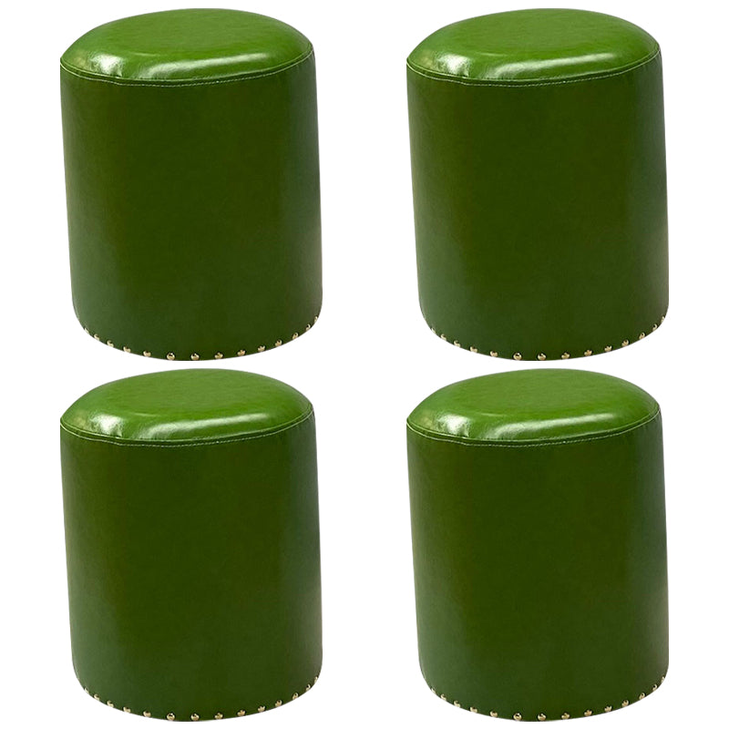 Modern PU Leather Pouf Chair Plain Cylinder Shape Nailhead Trim Sherpa Pouf 13"L x 13"W x 16"H Green 4 Piece Set Clearhalo 'furn' 'furn_ottomans_poufs' 'Furniture' 'Living Room Furniture' 'Ottomans & Poufs' 'ottomans_poufs' 5943341
