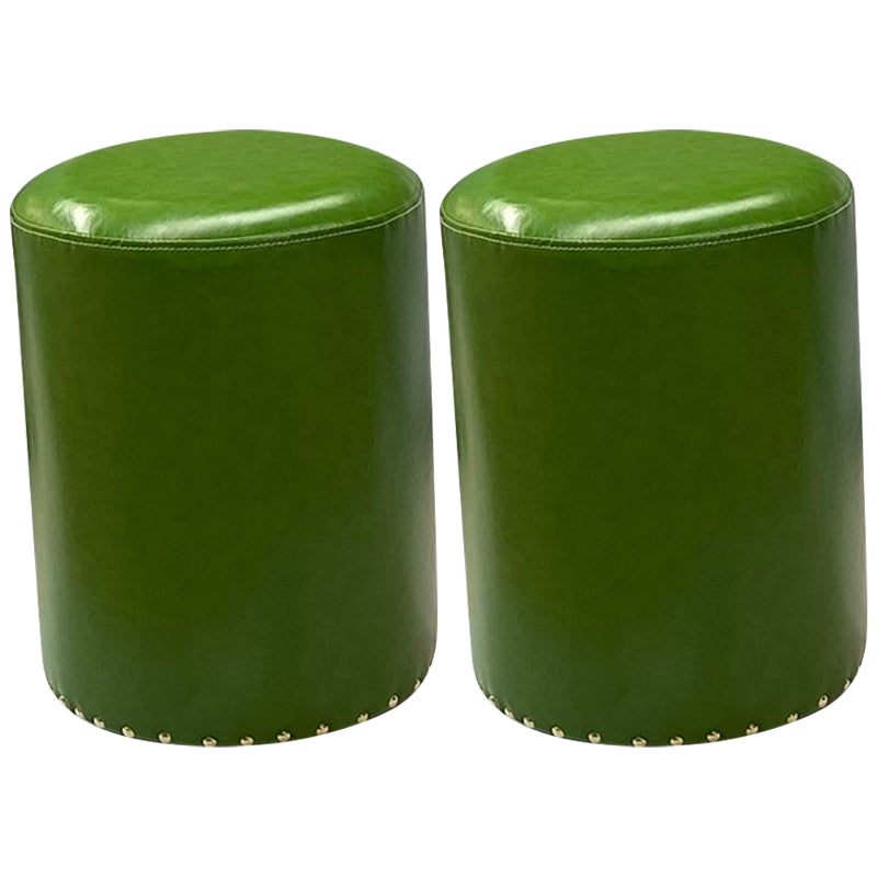 Modern PU Leather Pouf Chair Plain Cylinder Shape Nailhead Trim Sherpa Pouf 13"L x 13"W x 18"H Green 2 Piece Set Clearhalo 'furn' 'furn_ottomans_poufs' 'Furniture' 'Living Room Furniture' 'Ottomans & Poufs' 'ottomans_poufs' 5943343