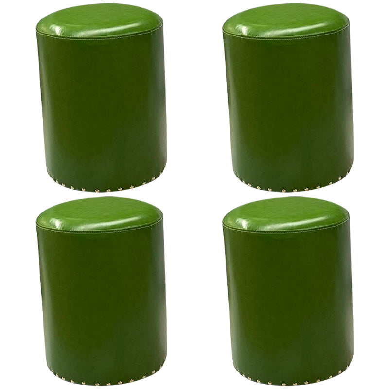 Modern PU Leather Pouf Chair Plain Cylinder Shape Nailhead Trim Sherpa Pouf 13"L x 13"W x 18"H Green 4 Piece Set Clearhalo 'furn' 'furn_ottomans_poufs' 'Furniture' 'Living Room Furniture' 'Ottomans & Poufs' 'ottomans_poufs' 5943344