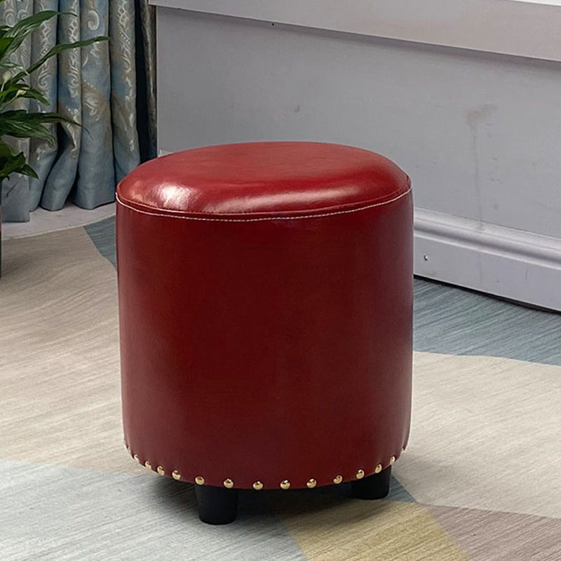 Modern PU Leather Pouf Chair Plain Cylinder Shape Nailhead Trim Sherpa Pouf 13"L x 13"W x 14"H Burgundy 1 Piece Clearhalo 'furn' 'furn_ottomans_poufs' 'Furniture' 'Living Room Furniture' 'Ottomans & Poufs' 'ottomans_poufs' 5943345