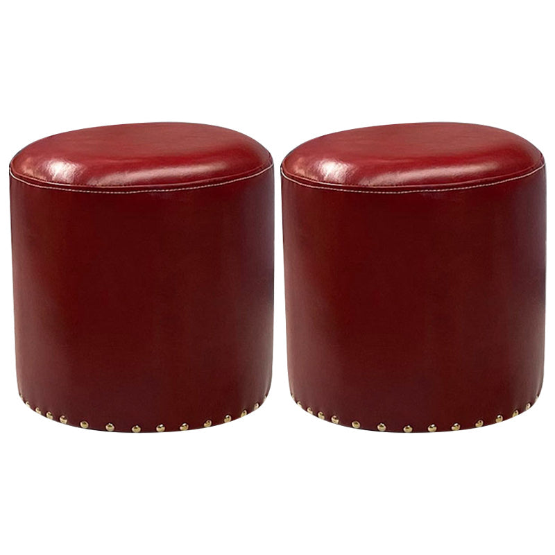 Modern PU Leather Pouf Chair Plain Cylinder Shape Nailhead Trim Sherpa Pouf 13"L x 13"W x 14"H Burgundy 2 Piece Set Clearhalo 'furn' 'furn_ottomans_poufs' 'Furniture' 'Living Room Furniture' 'Ottomans & Poufs' 'ottomans_poufs' 5943346