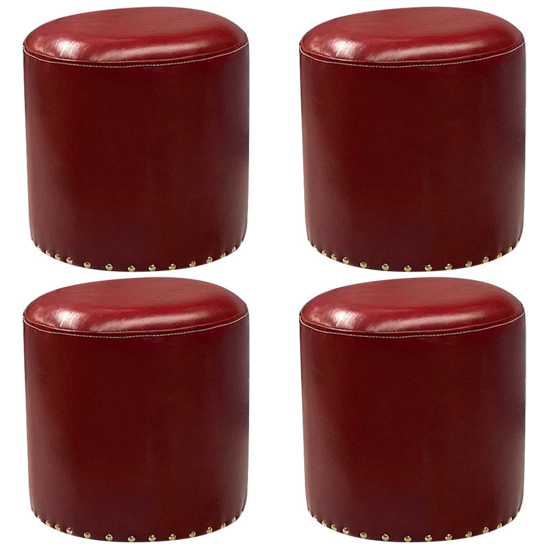 Modern PU Leather Pouf Chair Plain Cylinder Shape Nailhead Trim Sherpa Pouf 13"L x 13"W x 14"H Burgundy 4 Piece Set Clearhalo 'furn' 'furn_ottomans_poufs' 'Furniture' 'Living Room Furniture' 'Ottomans & Poufs' 'ottomans_poufs' 5943347