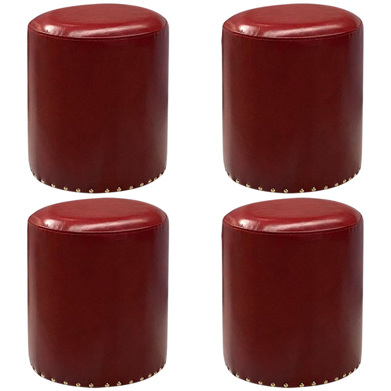 Modern PU Leather Pouf Chair Plain Cylinder Shape Nailhead Trim Sherpa Pouf 13"L x 13"W x 16"H Burgundy 4 Piece Set Clearhalo 'furn' 'furn_ottomans_poufs' 'Furniture' 'Living Room Furniture' 'Ottomans & Poufs' 'ottomans_poufs' 5943350