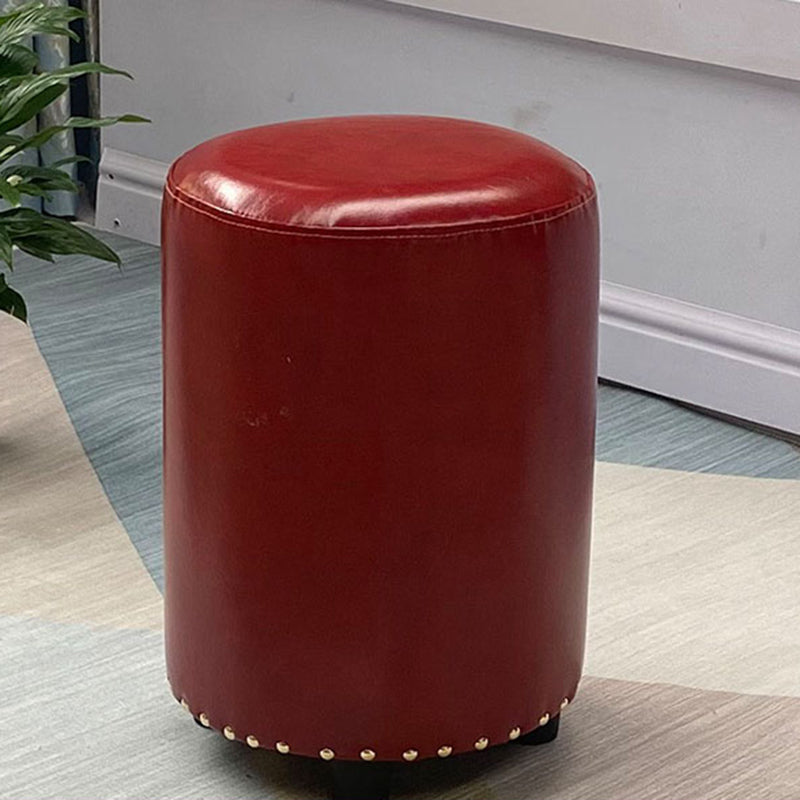 Modern PU Leather Pouf Chair Plain Cylinder Shape Nailhead Trim Sherpa Pouf 13"L x 13"W x 18"H Burgundy 1 Piece Clearhalo 'furn' 'furn_ottomans_poufs' 'Furniture' 'Living Room Furniture' 'Ottomans & Poufs' 'ottomans_poufs' 5943351