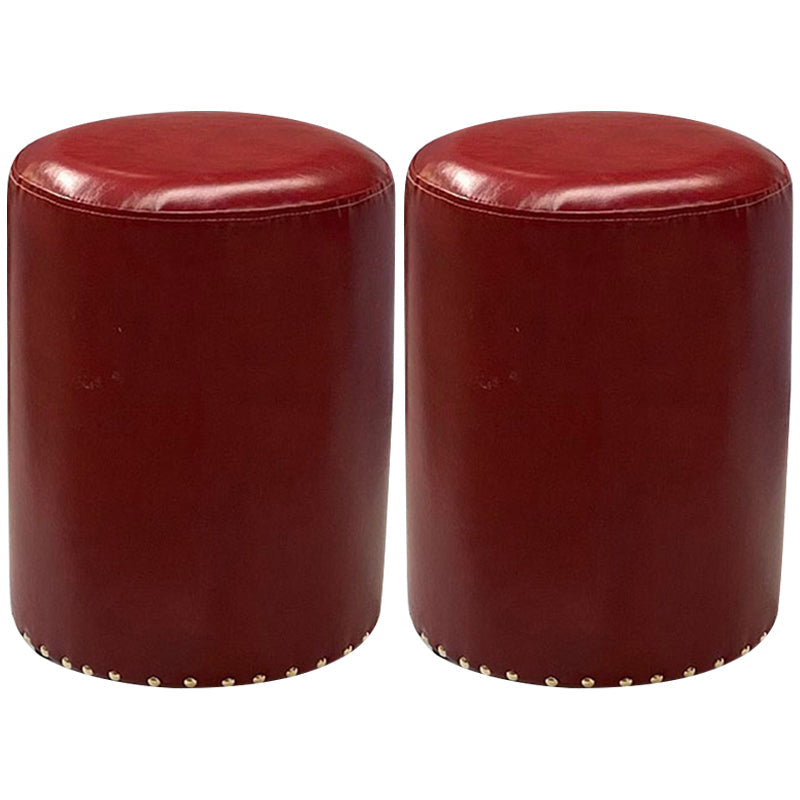 Modern PU Leather Pouf Chair Plain Cylinder Shape Nailhead Trim Sherpa Pouf 13"L x 13"W x 18"H Burgundy 2 Piece Set Clearhalo 'furn' 'furn_ottomans_poufs' 'Furniture' 'Living Room Furniture' 'Ottomans & Poufs' 'ottomans_poufs' 5943352