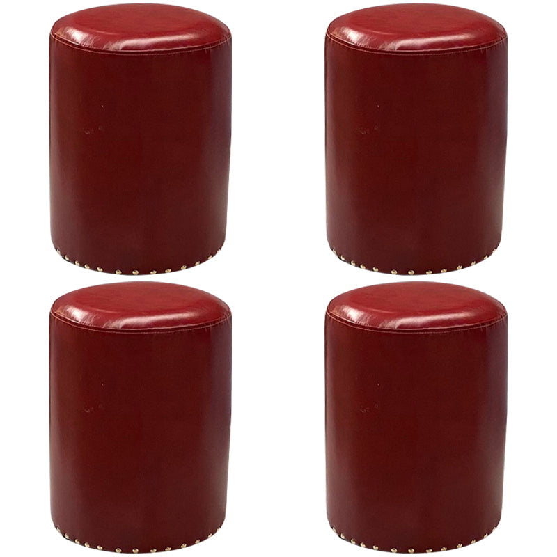 Modern PU Leather Pouf Chair Plain Cylinder Shape Nailhead Trim Sherpa Pouf 13"L x 13"W x 18"H Burgundy 4 Piece Set Clearhalo 'furn' 'furn_ottomans_poufs' 'Furniture' 'Living Room Furniture' 'Ottomans & Poufs' 'ottomans_poufs' 5943353