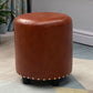 Modern PU Leather Pouf Chair Plain Cylinder Shape Nailhead Trim Sherpa Pouf 13"L x 13"W x 14"H Brown 1 Piece Clearhalo 'furn' 'furn_ottomans_poufs' 'Furniture' 'Living Room Furniture' 'Ottomans & Poufs' 'ottomans_poufs' 5943354