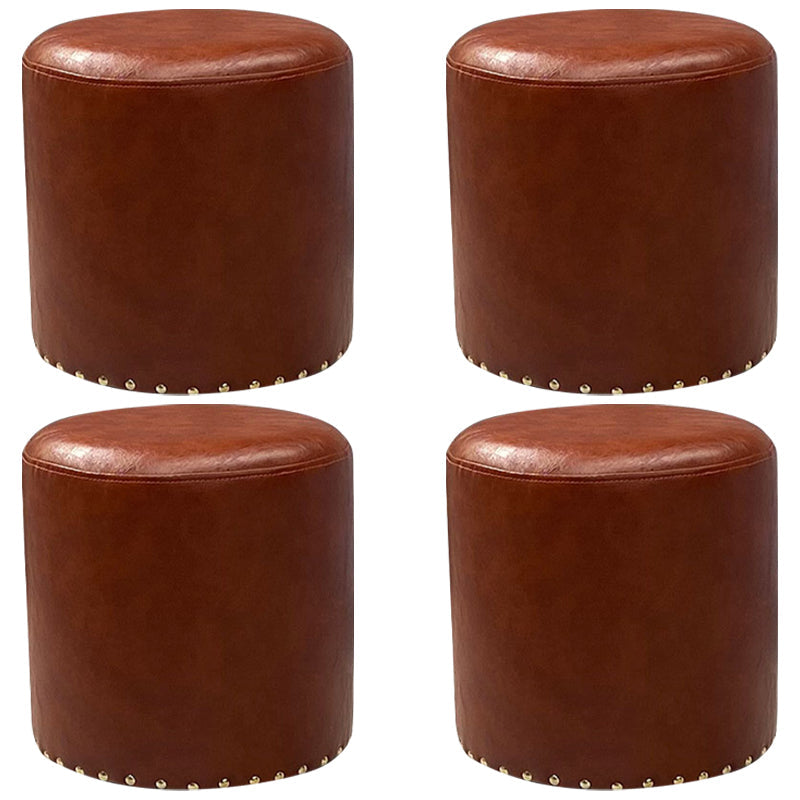 Modern PU Leather Pouf Chair Plain Cylinder Shape Nailhead Trim Sherpa Pouf 13"L x 13"W x 14"H Brown 4 Piece Set Clearhalo 'furn' 'furn_ottomans_poufs' 'Furniture' 'Living Room Furniture' 'Ottomans & Poufs' 'ottomans_poufs' 5943356