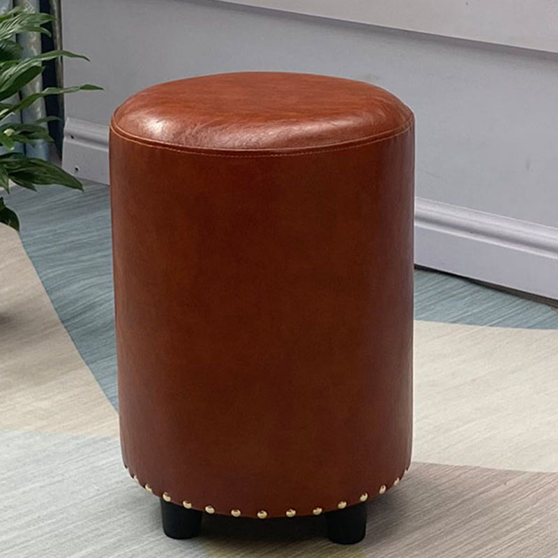 Modern PU Leather Pouf Chair Plain Cylinder Shape Nailhead Trim Sherpa Pouf 13"L x 13"W x 18"H Brown 1 Piece Clearhalo 'furn' 'furn_ottomans_poufs' 'Furniture' 'Living Room Furniture' 'Ottomans & Poufs' 'ottomans_poufs' 5943360