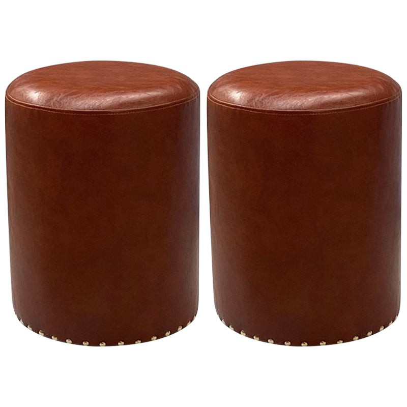 Modern PU Leather Pouf Chair Plain Cylinder Shape Nailhead Trim Sherpa Pouf 13"L x 13"W x 18"H Brown 2 Piece Set Clearhalo 'furn' 'furn_ottomans_poufs' 'Furniture' 'Living Room Furniture' 'Ottomans & Poufs' 'ottomans_poufs' 5943361
