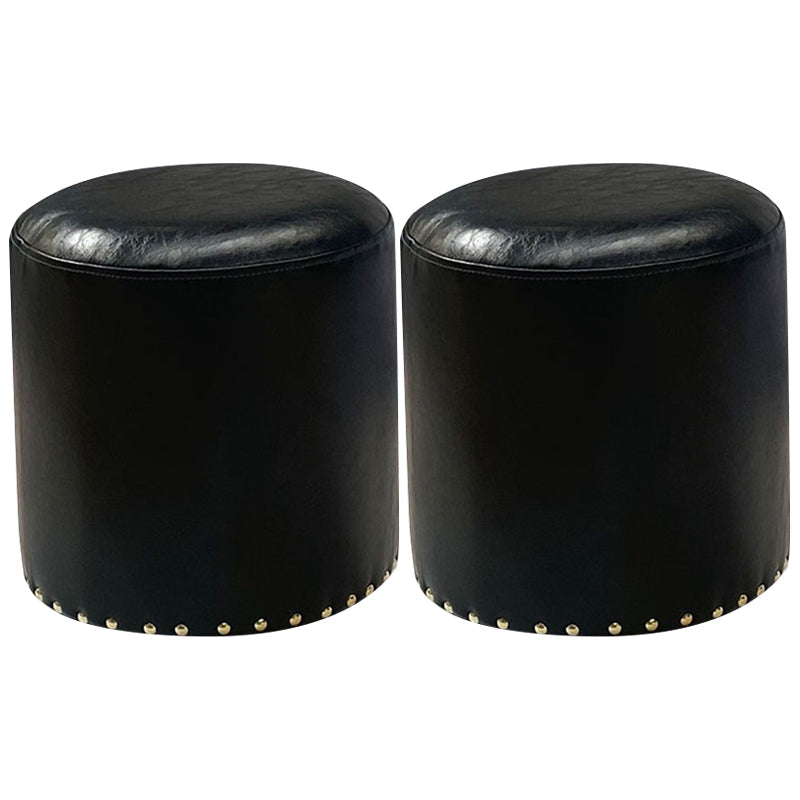 Modern PU Leather Pouf Chair Plain Cylinder Shape Nailhead Trim Sherpa Pouf 13"L x 13"W x 14"H Black 2 Piece Set Clearhalo 'furn' 'furn_ottomans_poufs' 'Furniture' 'Living Room Furniture' 'Ottomans & Poufs' 'ottomans_poufs' 5943364