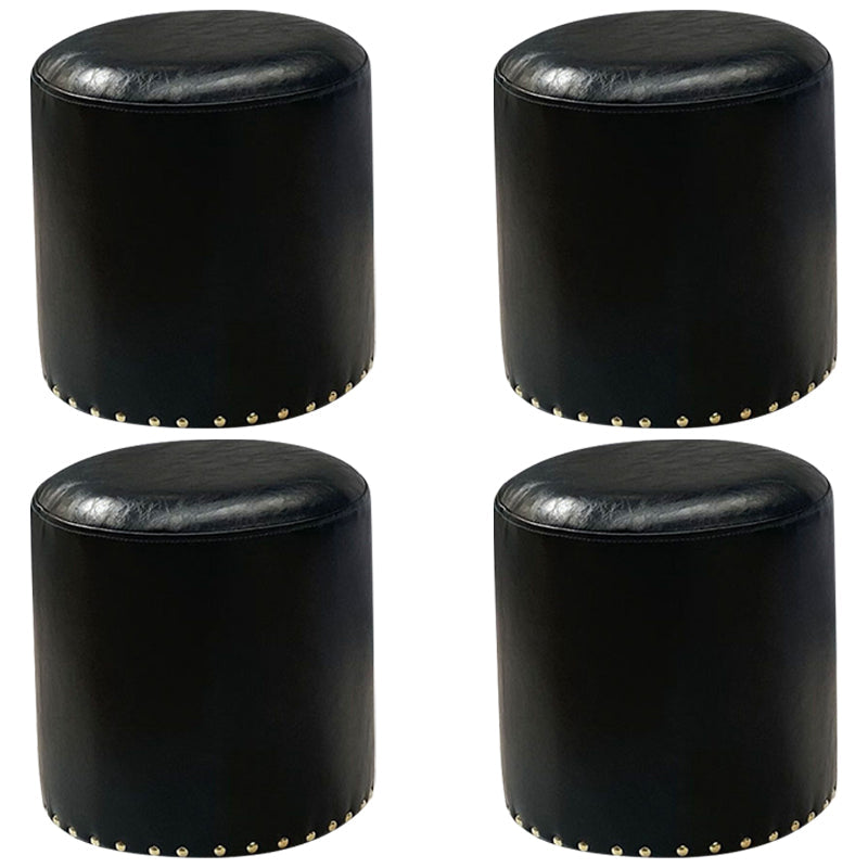 Modern PU Leather Pouf Chair Plain Cylinder Shape Nailhead Trim Sherpa Pouf 13"L x 13"W x 14"H Black 4 Piece Set Clearhalo 'furn' 'furn_ottomans_poufs' 'Furniture' 'Living Room Furniture' 'Ottomans & Poufs' 'ottomans_poufs' 5943365