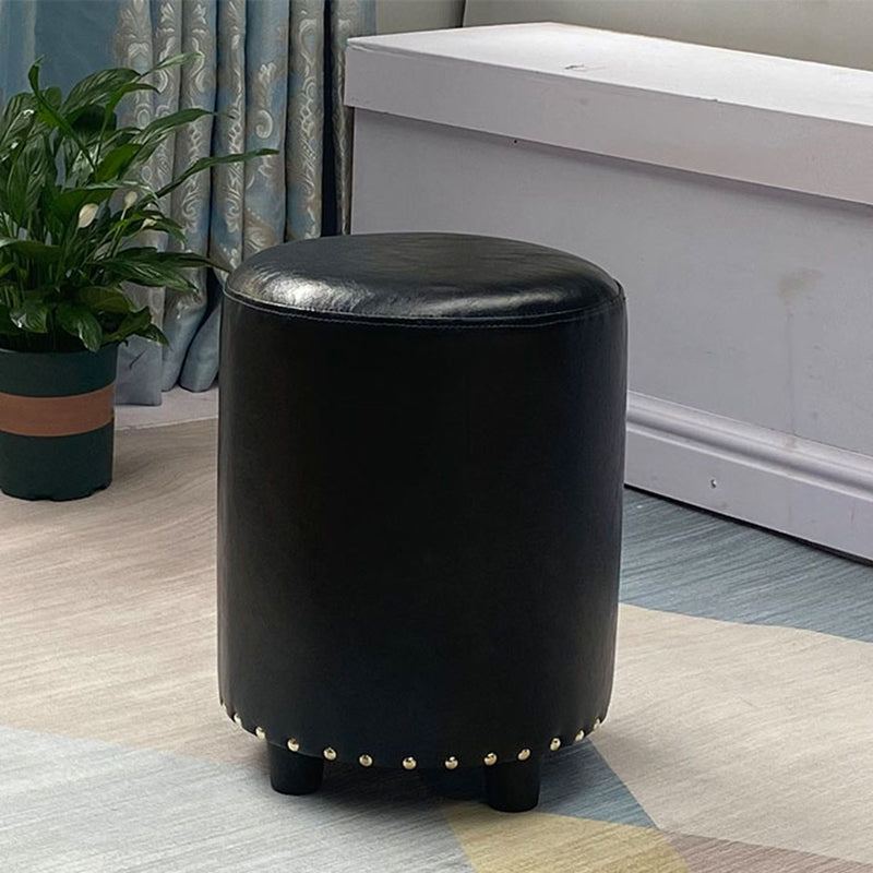 Modern PU Leather Pouf Chair Plain Cylinder Shape Nailhead Trim Sherpa Pouf 13"L x 13"W x 16"H Black 1 Piece Clearhalo 'furn' 'furn_ottomans_poufs' 'Furniture' 'Living Room Furniture' 'Ottomans & Poufs' 'ottomans_poufs' 5943366