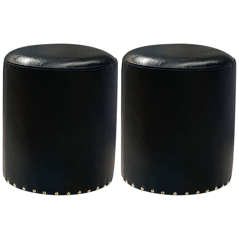 Modern PU Leather Pouf Chair Plain Cylinder Shape Nailhead Trim Sherpa Pouf 13"L x 13"W x 16"H Black 2 Piece Set Clearhalo 'furn' 'furn_ottomans_poufs' 'Furniture' 'Living Room Furniture' 'Ottomans & Poufs' 'ottomans_poufs' 5943367