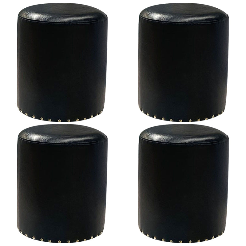 Modern PU Leather Pouf Chair Plain Cylinder Shape Nailhead Trim Sherpa Pouf 13"L x 13"W x 16"H Black 4 Piece Set Clearhalo 'furn' 'furn_ottomans_poufs' 'Furniture' 'Living Room Furniture' 'Ottomans & Poufs' 'ottomans_poufs' 5943368