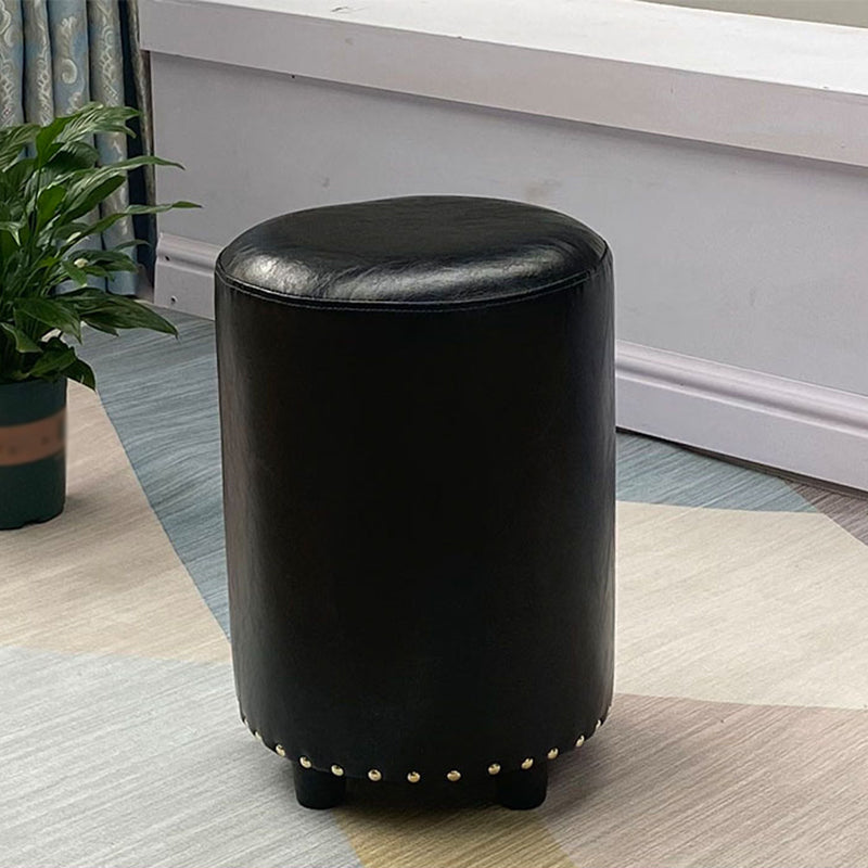 Modern PU Leather Pouf Chair Plain Cylinder Shape Nailhead Trim Sherpa Pouf 13"L x 13"W x 18"H Black 1 Piece Clearhalo 'furn' 'furn_ottomans_poufs' 'Furniture' 'Living Room Furniture' 'Ottomans & Poufs' 'ottomans_poufs' 5943369