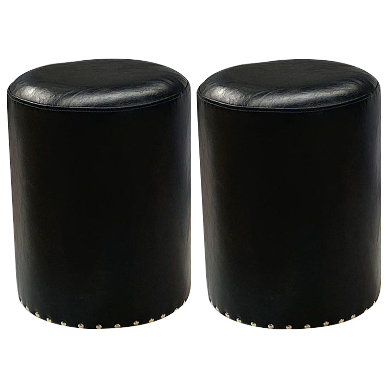 Modern PU Leather Pouf Chair Plain Cylinder Shape Nailhead Trim Sherpa Pouf 13"L x 13"W x 18"H Black 2 Piece Set Clearhalo 'furn' 'furn_ottomans_poufs' 'Furniture' 'Living Room Furniture' 'Ottomans & Poufs' 'ottomans_poufs' 5943370