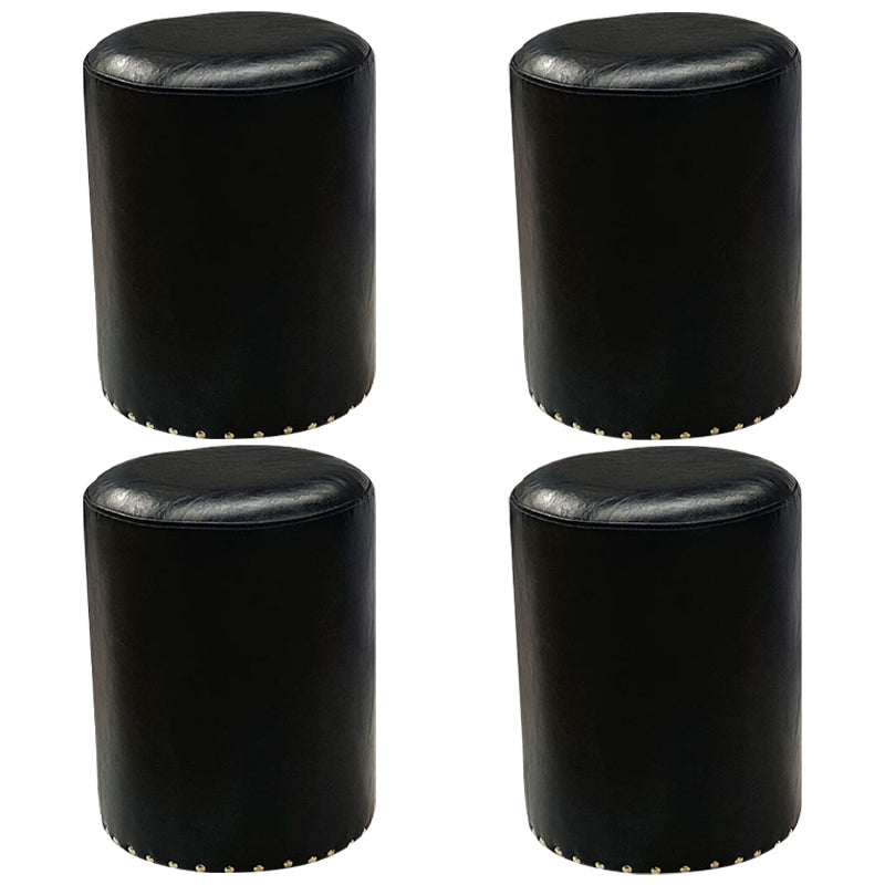 Modern PU Leather Pouf Chair Plain Cylinder Shape Nailhead Trim Sherpa Pouf 13"L x 13"W x 18"H Black 4 Piece Set Clearhalo 'furn' 'furn_ottomans_poufs' 'Furniture' 'Living Room Furniture' 'Ottomans & Poufs' 'ottomans_poufs' 5943371