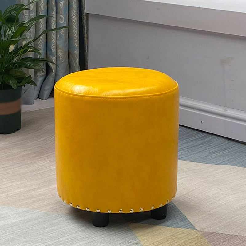 Modern PU Leather Pouf Chair Plain Cylinder Shape Nailhead Trim Sherpa Pouf 13"L x 13"W x 14"H Yellow 1 Piece Clearhalo 'furn' 'furn_ottomans_poufs' 'Furniture' 'Living Room Furniture' 'Ottomans & Poufs' 'ottomans_poufs' 5943372