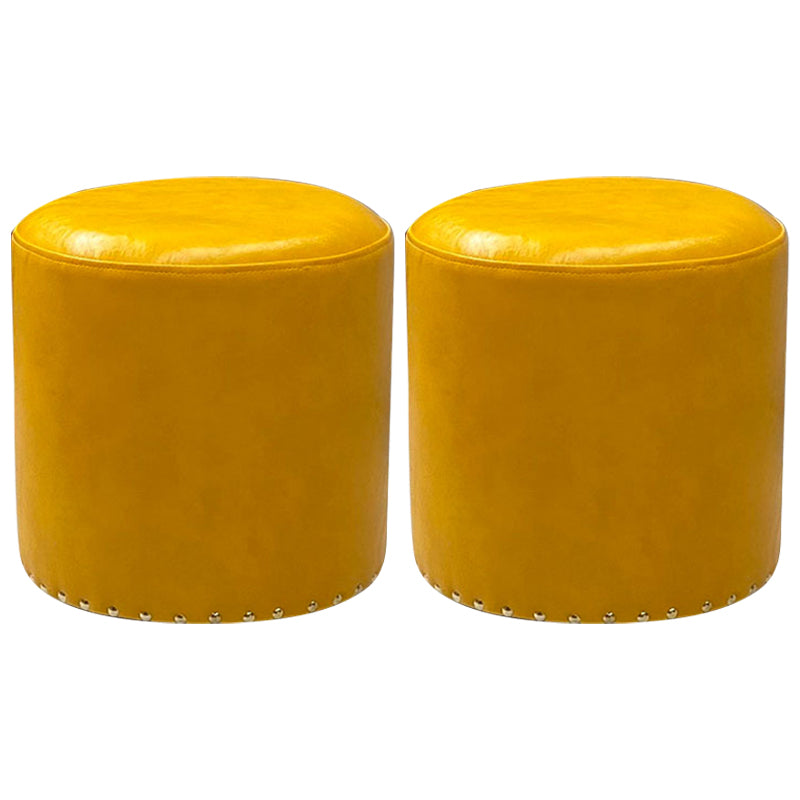 Modern PU Leather Pouf Chair Plain Cylinder Shape Nailhead Trim Sherpa Pouf 13"L x 13"W x 14"H Yellow 2 Piece Set Clearhalo 'furn' 'furn_ottomans_poufs' 'Furniture' 'Living Room Furniture' 'Ottomans & Poufs' 'ottomans_poufs' 5943373