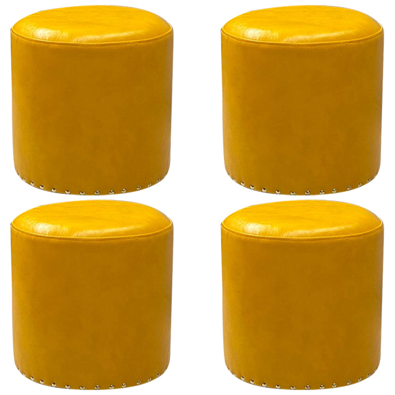 Modern PU Leather Pouf Chair Plain Cylinder Shape Nailhead Trim Sherpa Pouf 13"L x 13"W x 14"H Yellow 4 Piece Set Clearhalo 'furn' 'furn_ottomans_poufs' 'Furniture' 'Living Room Furniture' 'Ottomans & Poufs' 'ottomans_poufs' 5943374